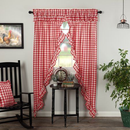 Prairie Curtains, Farmhouse Curtain Rods, Check Curtains, Red Buffalo Check, Vhc Brands, Buffalo Plaid Pattern, Red Panels, Farmhouse Curtains, Lined Curtains