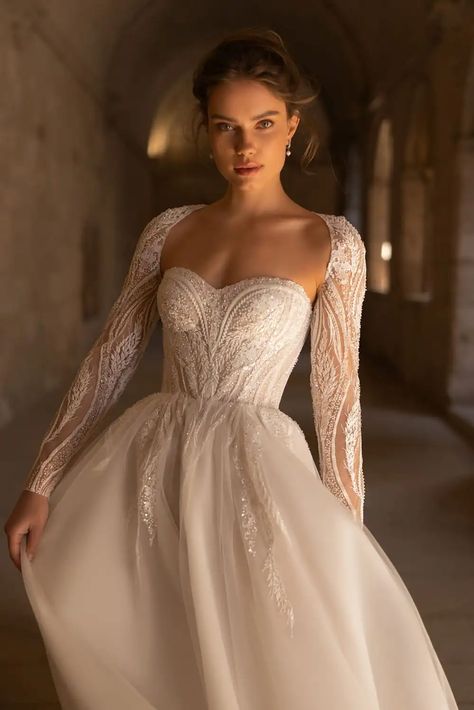 Lace Bodice Wedding Dress Sleeves, Detachable Sleeves Wedding Dress Beaded Lace, Sheer Floral Lace Wedding Dress With Long Sleeves, Wedding Dress Sweetheart Neckline With Sleeves, Long Sleeve Detachable Wedding Dress, Long Sleeve Wedding Dress Corset, Lace Bolero Wedding Long Sleeve, Lace A Line Wedding Dress With Sleeves, Corset Top Wedding Dress With Sleeves