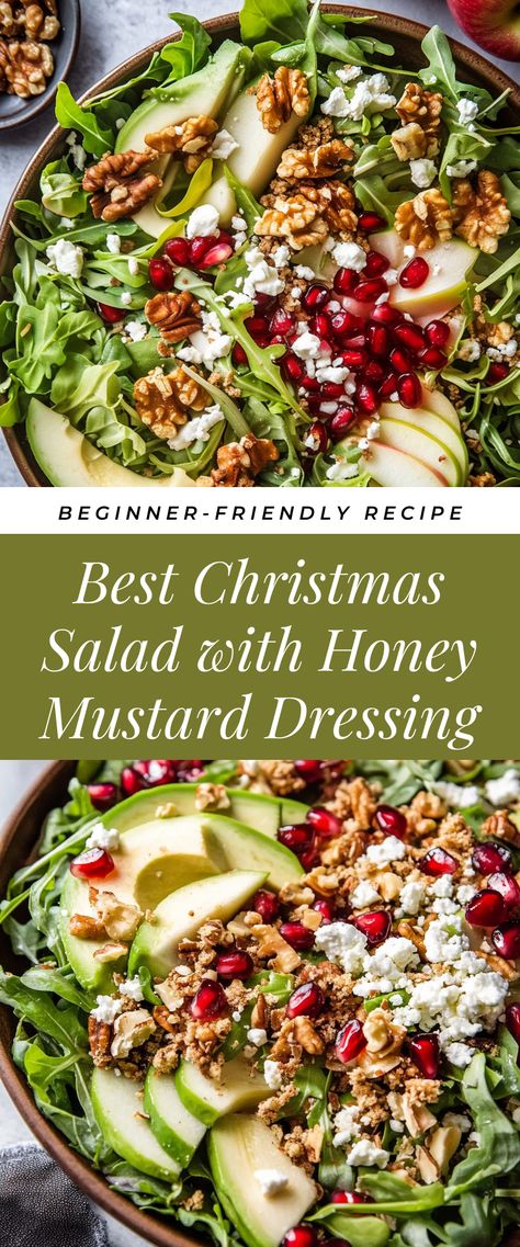 Image for Best Christmas Salad with Honey Mustard Dressing Christmas Waldorf Salad, Dinner Party Salad Ideas, Christmas Dinner Salad Ideas, Xmas Salads Recipes, Christmas Meal Ideas Sides, Holiday Salads Christmas, Holiday Salads Thanksgiving, Winter Salads For Parties, Christmas Recipes Dinner Sides