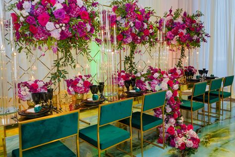 Emerald And Magenta Wedding, Fuschia And Emerald Wedding, Emerald Green And Fuschia Wedding Decor, Emerald Green And Pink Wedding Theme, Emerald Green And Fuschia Wedding, Green And Fuschia Wedding, Gold And Emerald Green Wedding, Green And Pink Party, Emerald Green Wedding Decor