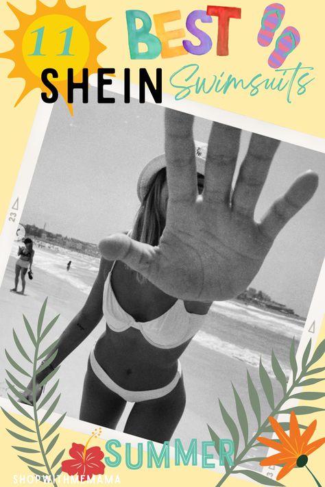 A girl on the beach holding her  hand to the camera. best shein swimsuits. Shein Swimwear, Simple Cat Makeup, Best Workout Shoes, Shein Swimsuit, Affordable Swimsuits, Swimsuit Bikinis, Hairstyles With Glasses, Fitness Routines, European Summer Outfits