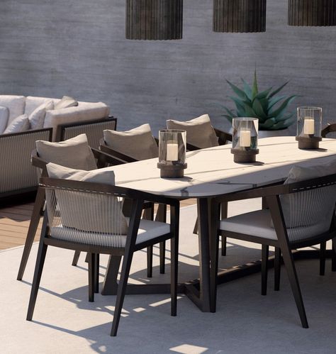 Luxury Outdoor Furniture | Luxury Commercial Furniture | Coco Wolf Beautiful Outdoor Dining Spaces, Outdoor Dining Table Lighting, Outdoor Dining Uk, Outdoor Modern Dining Table, Exterior Dining Area, Outdoor Dining Table Modern, Dining Area Outdoor, Exterior Table Design, Outdoor Dining Table Ideas