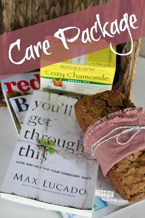 Create an Encouraging Care Package including the book You'll Get Through This by Max Lucado.  #FCBlogger Diy Encouragement Gifts, Christian Care Package, Christian Care Package Ideas, Care Package For Friend Encouragement, Hospice Care Package, Long Distance Hug, Missionary Care Packages, Chemo Care, Homemade Ideas