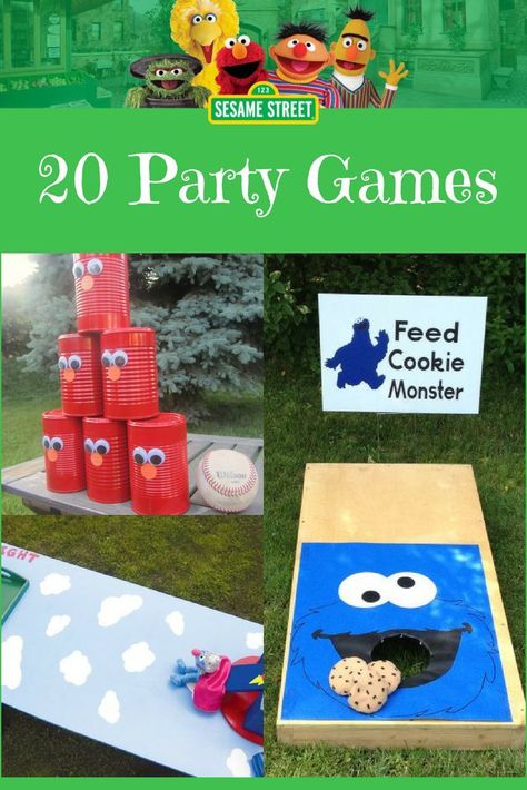 20 Sesame Street Party Games {DIY + purchased} Celebrate your Birthday Party or other event with these fun, easy and adorable Sesame Street Party Games. Most are DIY, some are purchased, lots to choose from #sesamestreet #birthdayparty #elmobirthday #sesamestreetgames Elmo Sensory Bin, Party Games Diy, Sesame Street Birthday Party Ideas Boy, Elmo Birthday Party Boy, 1st Birthday Games, 1st Birthday Party Games, Cookie Monster Birthday Party, Diy Halloween Dekoration, Party Games For Kids