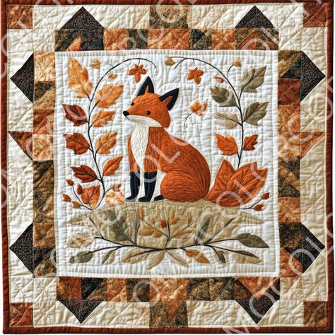 Patchwork Small Projects, Primitive Quilt Patterns Free, Woodland Quilt Pattern, Vintage Quilt Patterns, Wildlife Quilts, Fox Quilt, Woodland Quilt, Fall Quilt Patterns, Decoupage Crafts