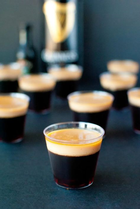 Coffee Jello Shots, Irish Cocktail Recipes, Baby Guinness, Coffee Jello, Guinness Recipes, Irish Cocktails, Green Cocktails, Guinness Cocktail, Different Drinks