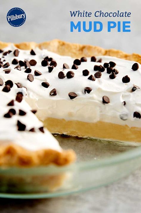 Chocolate Mud Pie, Chocolate Pudding Pie Recipe, White Chocolate Filling, White Chocolate Pudding, Chocolate Pudding Desserts, Chicken Casserole Dinners, Pillsbury Pie Crust, Chocolate Chip Pie, Chocolate Pie With Pudding