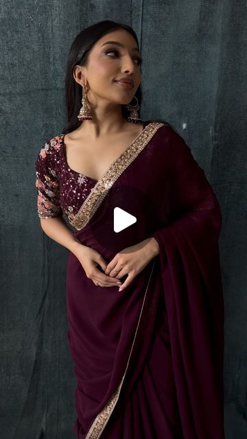 Wine Saree, South Indian Sarees, February 19, Desi Fashion, Party Wear Sarees, Embroidered Blouse, Party Wear, Hand Embroidered, Desi