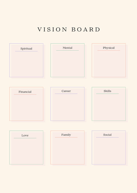 If you're creating a vision board specifically to be used on products like mugs, t-shirts, or notebooks, you'll want to choose keywords that are concise yet impactful. Here are some suggestions:

1. Dream Big
2. Believe
3. Manifest
4. Create
5. Inspire
6. Achieve
7. Love Yourself
8. Be Fearless
9. Gratitude
10. Joy
11. Empower
12. Grow
13. Thrive
14. Positivity
15. Courage
16. Focus
17. Abundance
18. Mindfulness
19. Sparkle
20. Shine Vision Board Structure, Vision Board Outline, Vision Board Planning, Vision Board Frame, Printable Vision Board Template, Vision Board Categories, Free Vision Board Template, Vision Board Themes, Free Vision Board