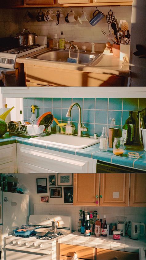 Cinematic Kitchen Scene, 90s Apartment Kitchen, Early 2000 Interior Design, Everyday Life Photography Home, Kitchen Cinematography, Kitchen Reference, Nostalgic Kitchen, 70’s House, 90s Kitchen