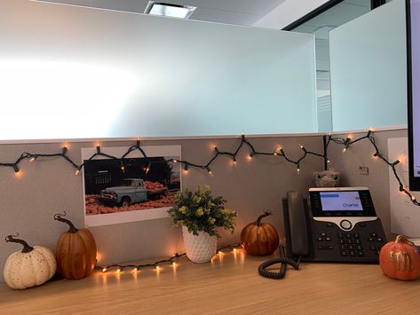 I decorated my desk for fall already🎃🖥️ #work #corporate #marketing #desk #deskdecor #office #officedesk #fall #falldecor Fall Decor Cubicle, Desk Fall Decor Office, Cubical Halloween Decor Office, Fall Cubicle Decor Office, Fall Office Decorations Desks, Fall Cubicle Decor, Fall Decor Office, Office Fall Decorations Ideas, Fall Desk Decor