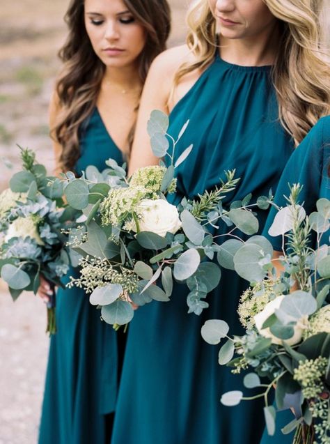 Jade Bridesmaid Dresses, Peacock Bridesmaid Dresses, Teal Wedding Colors, Teal Bridesmaid, Summer Bridesmaids, Rings Holder, Teal Bridesmaid Dresses, Sage Bridesmaid Dresses, Wedding Color Combos