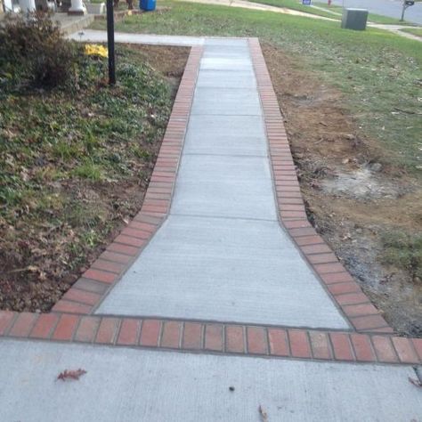 Concrete Driveway and Brick Lined Path in Reston, VA | Wright's Concrete Brick Lined Sidewalk, Concrete Brick Steps, Concrete With Brick Border, Chalk Art Sidewalk, Sidewalk Chalk Art Ideas, Outdoor Ramp, Chalk Art Ideas, Reston Va, Brick Sidewalk