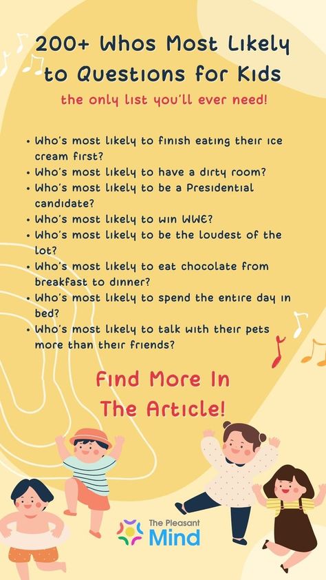 So, you’re here looking for some whos most likely to questions for kids, because then we have all the fun questions about whether you want to entertain your kids’ friends at their birthday party or let them steal the show! Visit our site to know more. Paranoia Game Questions, Paranoia Questions, Paranoia Game, Whos Most Likely To Questions, Who's Most Likely To Questions, Conversation Games, Most Likely To Questions, Happy Makar Sankranti Images, Questions For Kids