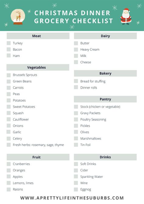 Christmas Dinner Checklist, Christmas Food List, Grocery Checklist, Perfect Christmas Dinner, Gravy Packet, Food Shopping List, Healty Dinner, Holiday Bread, Christmas Dinner Menu