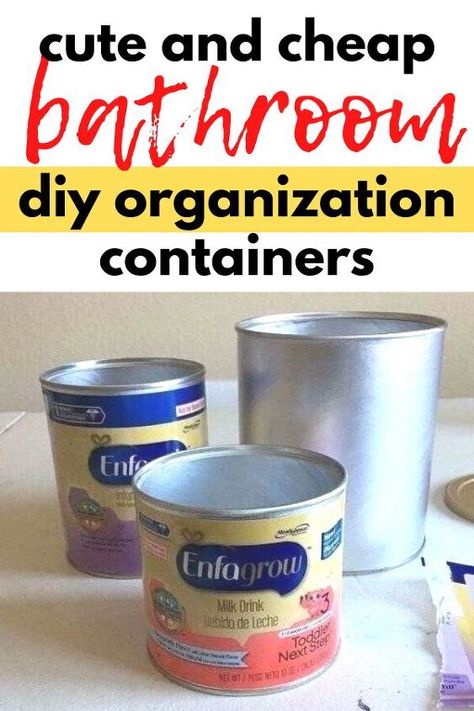 Old Formula Containers Diy, Repurposed Formula Containers, Formula Cans Repurposed, Bathroom Storage Caddy, Bathroom Diy Organization, Cheap Bathroom Storage, Caddy Diy, Formula Containers, Decorative Mesh Wreaths