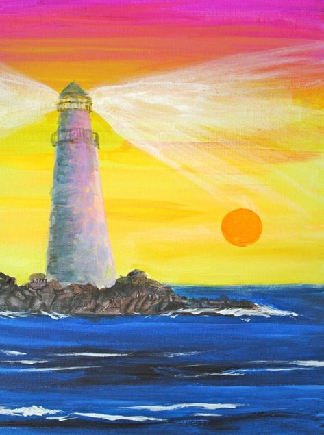 Simple-And-Easy-Lighthouse-Painting-Ideas Famous Art Pieces, Famous Lighthouses, Chinese Landscape Painting, Lighthouse Painting, Painting Ideas For Beginners, Easy To Draw, Back Painting, Famous Paintings, Chinese Landscape