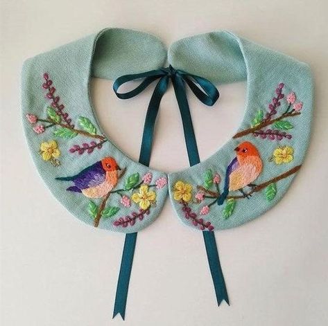 Collar Necklaces, Collars Diy, Peter Pan Collars, Diy Collier, Necklaces Handmade, Embellished Collar, Pola Sulam, Embroidered Collars, 자수 디자인