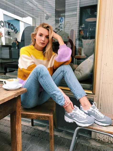 Cozy chic in D’Lites 😊☕️ #skechers #dlites Outfit With Skechers, Sketchers Shoes Outfit Woman Style, Sketchers Dlites Outfit, Skechers Outfit Woman, Skechers Dlites Outfit, Sketchers Shoes For Women, Sketchers Dlites, Skechers Outfit, Skechers Dlites