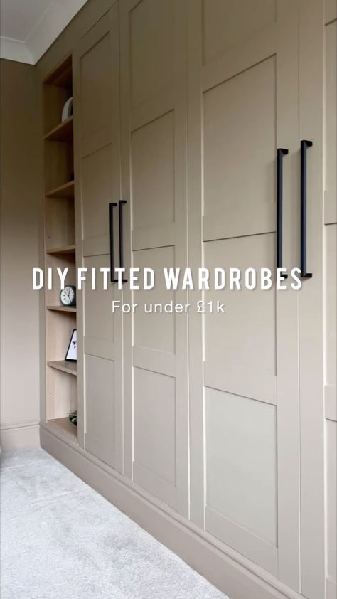 Kerry Kellett | DIY fitted wardrobes for under £1k, all from @ikeauk ✨ Paint beige 03 @lick Handles from @hendelandhendel KERRY10 saves 10% All info on... | Instagram Wardrobe Colour Ideas Bedrooms, Wardrobe Color Ideas Bedroom, Diy Fitted Wardrobes, Ikea Pax Hack, Bungalow Interior, Ikea Wardrobe, Ikea Pax Wardrobe, Diy Wardrobe, Wardrobe Handles