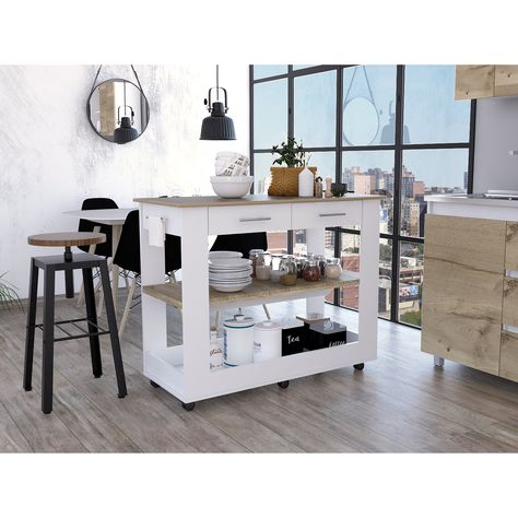 Kitchen Island With Drawers, Island On Wheels, Kitchen Island On Wheels, Island Cart, Rolling Kitchen Island, Two Tone Kitchen, Kitchen Island Cart, White Kitchen Island, Wood Kitchen Island