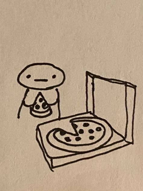 Drawing Funny Ideas, Food Simple Drawing, Pizza Box Tattoo, Pizza Doodle Drawings, Easy Drawings That Look Hard, How To Draw Pizza, Mr Bored Drawing, Giants Doodle, Cute Tattoos Easy