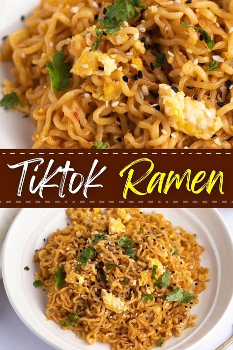 Easy Ramen Dinner Recipes, Tim Tok Ramen, Ramen Noodles Hacks, Macro Friendly Ramen Recipes, Recipes Using Ramen Noodles Chicken, Macro Friendly Ramen, Til Tok Ramen, Gourmet Ramen Noodles, Ramen Soup Noodle Recipes