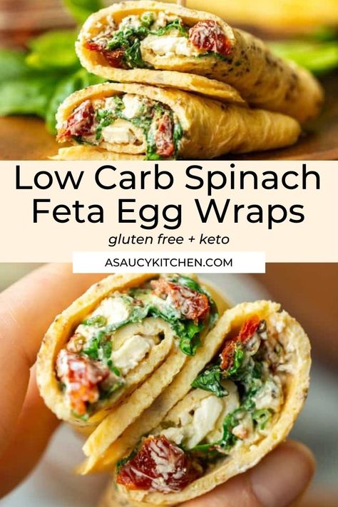 Spinach Feta Egg, High Protein Low Carb Breakfast, Egg Wraps, Egg Wrap, Wilted Spinach, Healthy Low Calorie Meals, Spinach Feta, Boiled Egg Diet Plan, Low Carb Breakfast Recipes