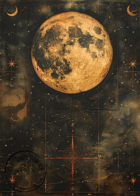 Antique Celestial Art, Mystical Bedroom Decor, Astrology Art Vintage, Astronomy Bedroom, Celestial Room Aesthetic, Poster Wall Inspo, Vintage Celestial Art, Journalling Inspiration, Occult Aesthetic