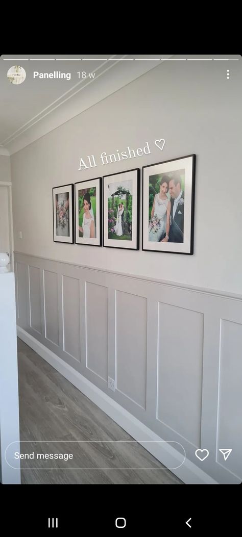 Grey And White Hallway Ideas, Hallway Panelling Ideas, White Hallway Ideas, Cottage Hallway, Hallway Panelling, Stair Paneling, Living Room Panelling, Cornforth White, Mdf Wall Panels