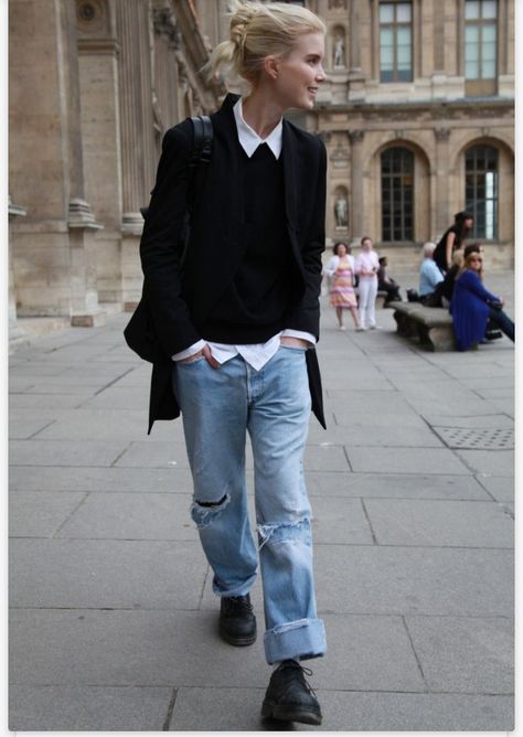 My style Tom Boy, Black Jacket, White Shirt, A Black, A Woman, Walking, White, Black