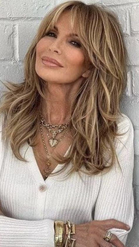 Blond Long Layered Haircuts, Medium Hair Styles With Highlights, Jalo Hairstyles, 2023 Hair For Women, Hair Styles For Women Over 50 Brunette, 2023 Updo Trends Casual, Best Hair Style For Round Face Over 40 Long Hair, Mid Length Hair With Layers Face Frame, Medium Length Hair Styles For Women Over 50 2023