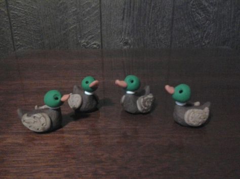 Polymer clay mallard ducks Polymer Clay Duck Earrings, Polymer Clay Ducks, Duck Polymer Clay, Air Dry Clay Duck, Clay Animals Sculpture, Air Dry Clay Animals, Polymer Clay Duck, Clay Duck, Ducks Cute