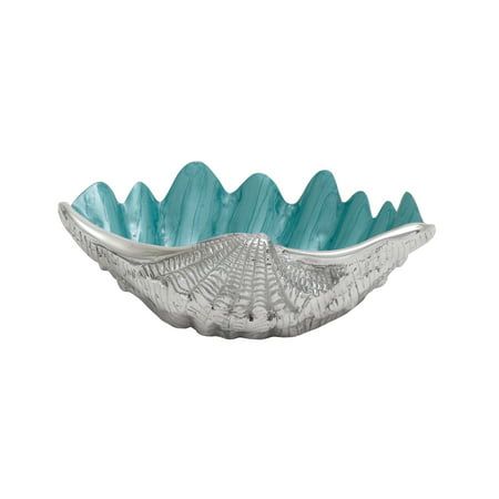 DecMode 12" x 3" Silver Aluminum Shell Shell Serving Bowl with Enamel Interior, 1-Piece is a unique addition to your stylish home. Use this coastal style enamel turtle bowl trio together as other decor containers or individually for small surfaces like a side table centerpiece or on narrow kitchen counters. This item ships in 1 carton. Please note that this item is for decorative purposes only and is not food safe. Aluminum serving bowl makes a great gift for any occasion. Suitable for indoor us Tarnished Silver, Decorative Bowl, Blue Interior, Entertaining Guests, Coastal Style, Room Table, Beach Decor, Sea Life, Dining Room Table