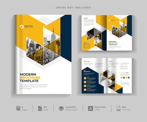 4 pages clean amp minimal multipurpose b... | Premium Vector #Freepik #vector #brochure 4 Page Brochure Design, Brochure Cover Page, Bifold Brochure Design, Company Brochure Design, Company Profile Design Templates, Simple Brochures, Report Covers, Annual Report Covers, Brochure Cover Design