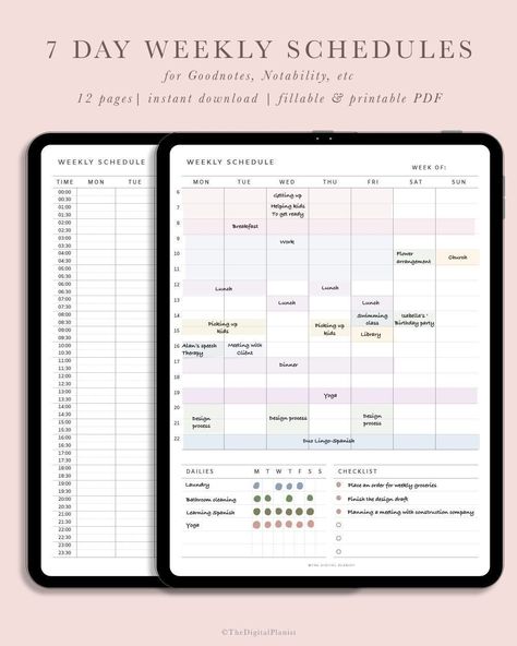 5 Hour Study Plan, Goodnote Template, Goodnote Planner, Template Notes, Digital Notepad, Class Birthdays, Week Schedule, Online Planner, Weekly Agenda