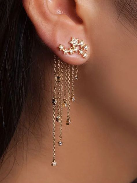 Womens Twinkle Star Tassel Pendant Earrings Cute Ear Piercing Jewelry, Aestic Earrings, Earrings Awsthetic, Fantasy Accessories Earrings, Asthetic Ear Rings, Ear Cuff Women, Women Diamond, Girls Earrings, Girls Jewelry