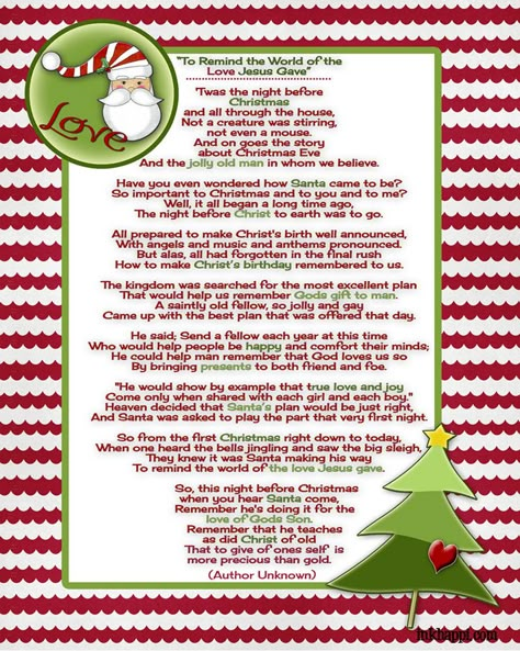 Santa and Christ come together in this beautiful Christmas poem. free printable! Christmas Poem, Ward Christmas Party, Christ Centered Christmas, Christmas Program, Christmas Poems, Happy Birthday Jesus, Meaning Of Christmas, Santa Clause, Christian Christmas