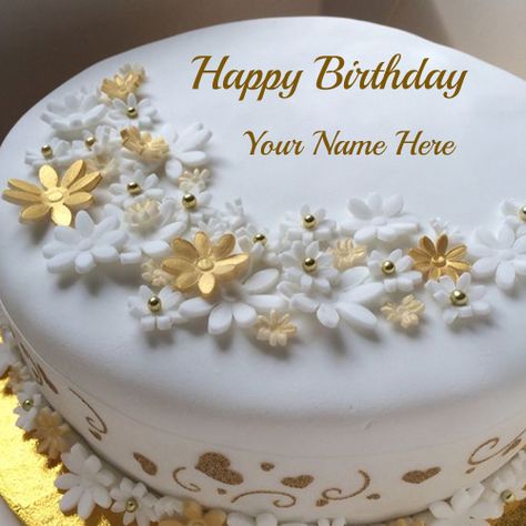 Golden Birthday Celebration Fruit Cake With Your Name Square Anniversary Cake Designs, Golden Anniversary Cake, Golden Wedding Cake, Golden Wedding Anniversary Cake, Tårta Design, Anniversary Cake Designs, 50th Wedding Anniversary Cakes, Marriage Celebration, 50th Anniversary Cakes