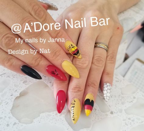 Germany Nails Designs, Germany Nails, German Nails, Soccer Nails, German Flag, Nail Bar, Nails Designs, Nail Tech, Swag Nails