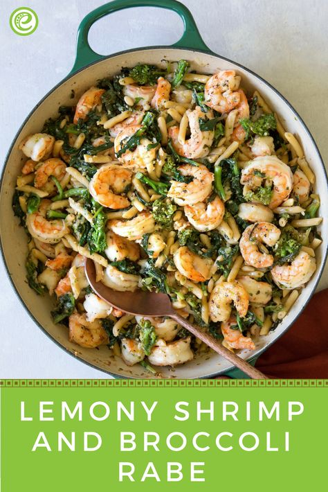 Shrimp And Broccoli Rabe, Broccoli Rabe Recipes, Broccoli Rabe Pasta, Broccoli Rabe Recipe, Zucchini Stuffed, Stuffed Shrimp, Seafood Meals, Whole Wheat Spaghetti, Shrimp And Broccoli