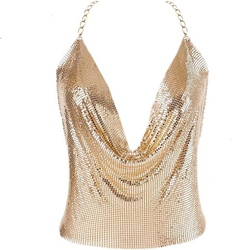 Glittery Top Outfits Night, Sparkly Tops For Women, Gold Sparkly Jewelry, Gold Tank Top, New Years Tops, Gold Top Outfit, Party Tops Night, Gold Tops Outfit, Clubbing Clothes