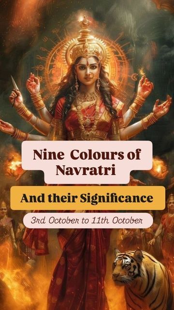 Soulstar_ Deepika✨🧿 on Instagram: "Comment 🌸Jai Maa Shakti🌸 to receive Maa's Blessings 

🌸A Rainbow of Tradition and Festivity🌸

Navratri, this year will be observed for nine days starting from 03rd October 2024 until 11th October 2024 and will be followed by Dussehra next day 12th October 2024. Though celebrating Navratri by wearing a different color each day is important from religious perspective, it is also becoming common in different parts of the world where Navratri is celebrated.

Navratri colours hold deep significance and symbolism, guiding devotees on a spiritual journey of self-discovery and devotion. Each color represents different virtues and qualities, invoking divine blessings and fostering inner transformation.
.
.
.
.
.
.
.
.
.
.
#navratri #mysticpurplesoul #reelsins Navratri Colours, Maa Shakti, Inner Transformation, Navratri Wishes, Divine Blessings, Spiritual Journey, Self Discovery, Spirituality, Rainbow