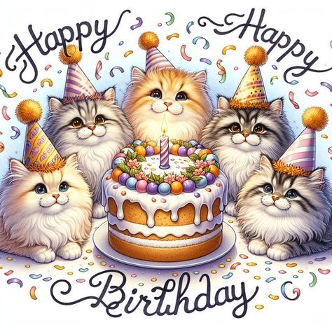 Happy Happy Birthday Pictures, Photos, and Images for Facebook, Tumblr, Pinterest, and Twitter Happy Birthday Cats Cute, Happy Birthday With Cats, Happy Birthday Cats, Cat Birthday Wishes, Happy Birthday Wishes For Her, Garfield Birthday, Cat Happy Birthday, Purple Happy Birthday, Funny Happy Birthday Images