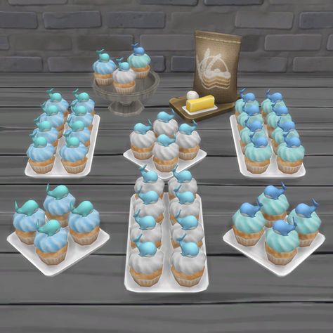 Whalebert Cupcakes • Baking Recipe | Brazen Lotus on Patreon Sims 4 Food Cc, The Sims Mobile, Rainbow Layer Cakes, Sims Mobile, Delicious Cupcakes, Free Sims 4, White Frosting, Rainbow Cookies, Baking Recipe