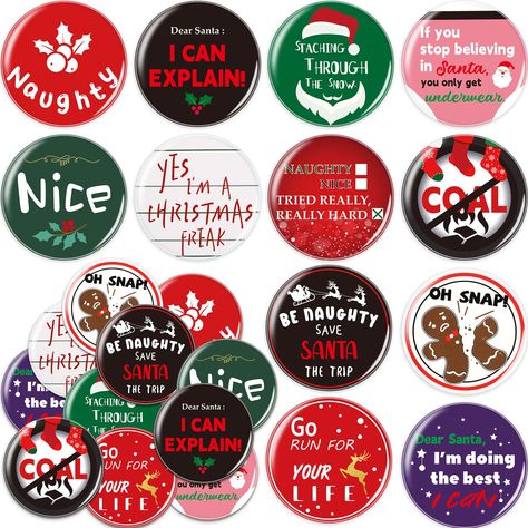 PRICES MAY VARY. Package Included: 48 funny Christmas sayings button pins, 12 different styles in total, 4 pcs of each style, enough to use at Christmas parties Design and Size: Christmas pins come in 12 designs including Santa Claus, Christmas socks, gingerbread men, elk, funny sayings and many background pattern designs about Christmas; Pins are 1.5 inches/ 3.8 cm in diameter and are the proper size to fit you to decorate different clothes Quality Material: Christmas buttons are made of tinpla Devotion Ideas, Funny Christmas Sayings, Christmas Sayings, Christmas Buttons, Christmas Sweater Party, Novelty Buttons, Ugly Christmas Sweater Party, Christmas Style, Gingerbread Men