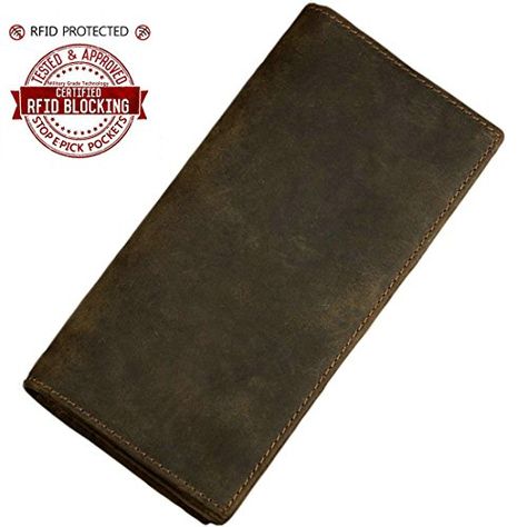 Itslife Mens RFID Blocking Crazy Horse Leather Vintage Long Bifold Wallet >>> Click image to review more details. Best Leather Wallet, Cash Holder, Slim Wallet Men, Leather Long Wallet, Money Holder, Men's Wallets, Checkbook Wallet, Wallet For Men, Debit Cards