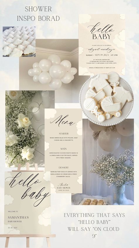 Cloud Nine Shower Theme, Soft Baby Shower Theme, Cloud Theme Baby Shower Ideas Girl, Baby Shower Clouds Theme, Surprise Gender Baby Shower Ideas, Nuetral Baby Shower Ideas, Cloud Theme Baby Shower Ideas Boy, Heaven Themed Baby Shower Ideas, Cloud 9 Nursery