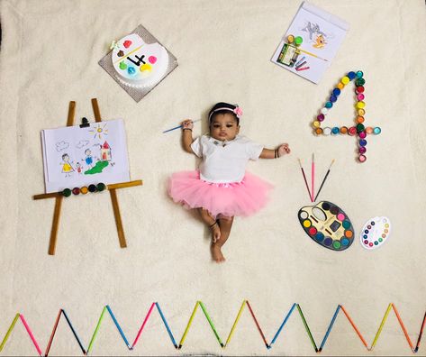 Painting Theme Photoshoot, Monthly Photoshoot, Baby Boy Newborn Photography, Baby Milestones Pictures, Monthly Baby Pictures, Baby Milestone Photos, Mom Dad Baby, Baby Shower Photography, Monthly Baby Photos