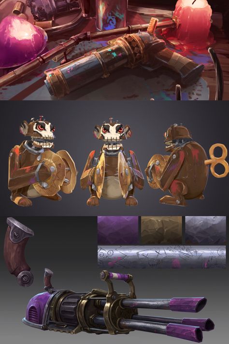 Riot Games Concept Art, Arcane Gauntlets, Jinx Room, Jinx Concept Art, Arcane Props, Arcane Technology, Arcane Concept Art, Concept Art Props, Cosplay Jinx